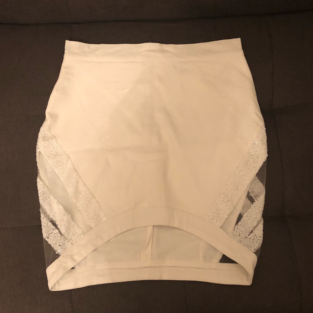 Tobi White Sequin Mesh Skirt